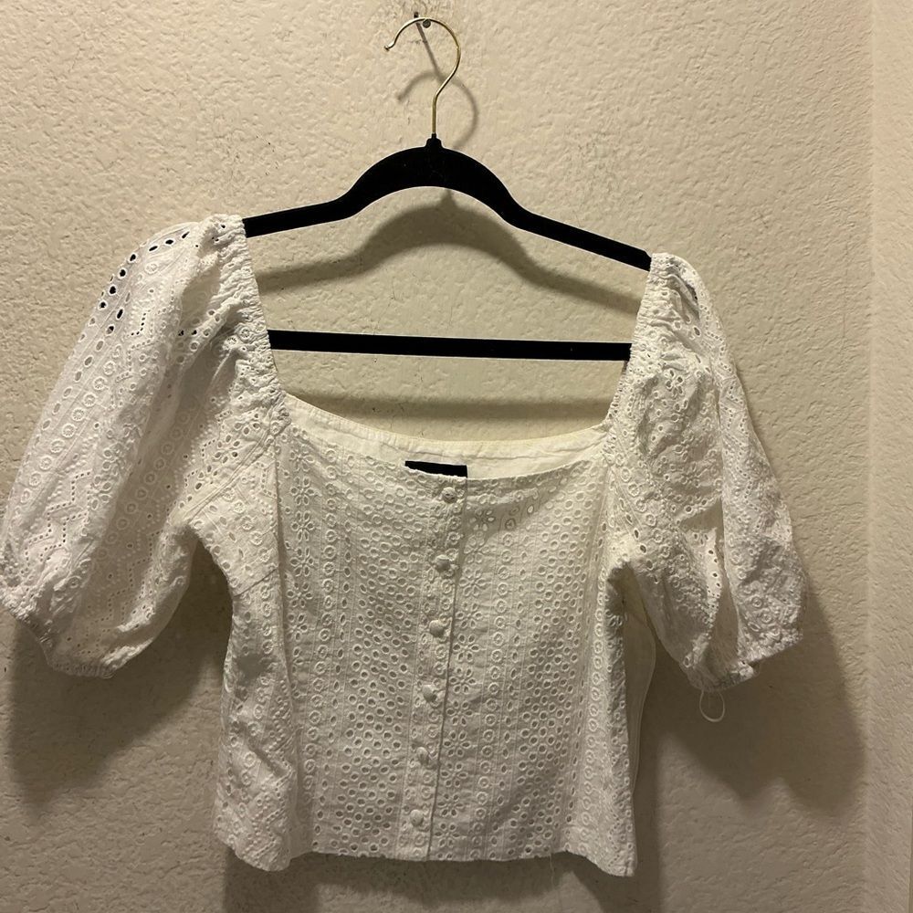 Lucy Paris White Eyelet Blouse with Puff Sleeves